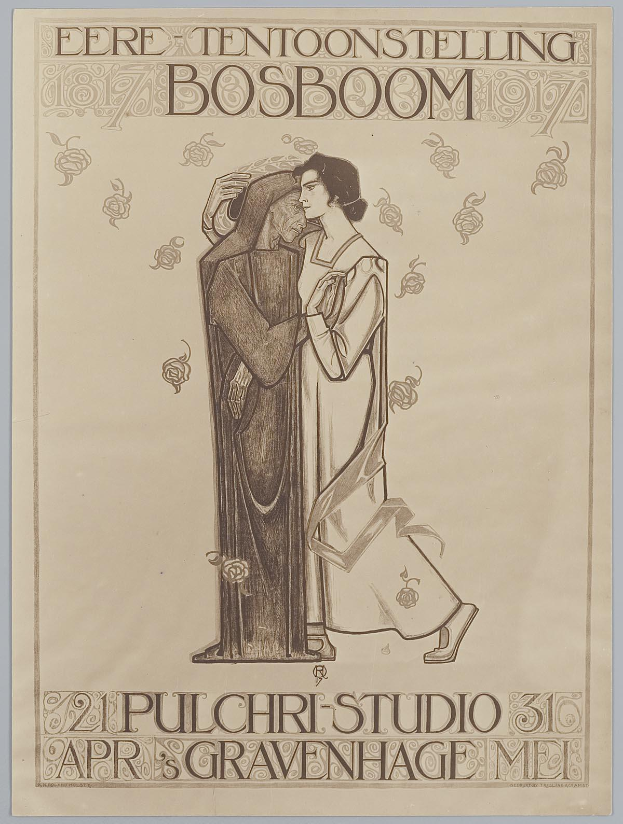 Ein Konzertplakat, das einen Mann im Anzug und eine Frau in einer Schürze zeigt, die nebeneinander stehen und beide ernst schauen.