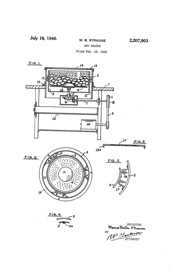 Schwarze und weiße technische Zeichnung eines Gasbrenners mit dem Text "US Patent 2,207,903".