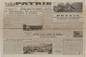 Titelseite einer Zeitung mit einem Gruppenfoto von lachenden Menschen, umgeben von Text und anderen Bildern.