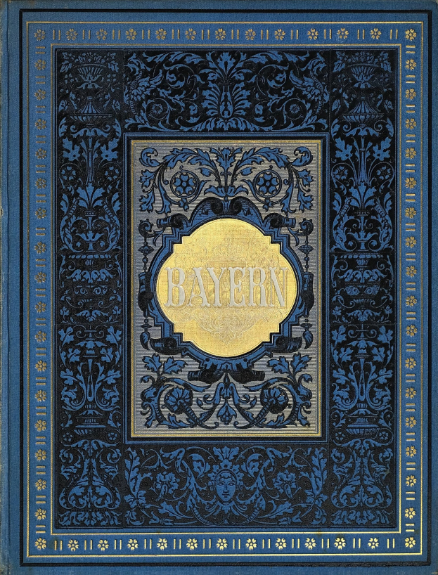 Ein blau-goldenes Buch mit dem Titel "Bayern" und detaillierten Cover-Designs.