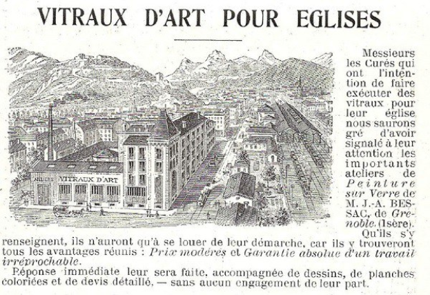 Alte Zeitungsillustration eines detaillierten Stadtbilds mit Gebäuden und Hügeln, begleitet von Text.