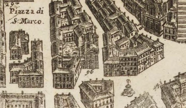 Ein detailliertes Stadtplan-Diagramm mit verschiedenen einzigartig gestalteten Gebäuden auf Papier, das zusätzliche Text enthält.