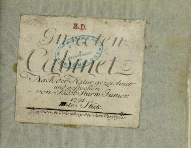Ein altes Buch mit dem Titel "Z.D. Nürnberg, Deutschland, 1791" mit einem Stempel, der die erste Auflage angibt, und einigen handgeschriebenen Text auf dem Papier.