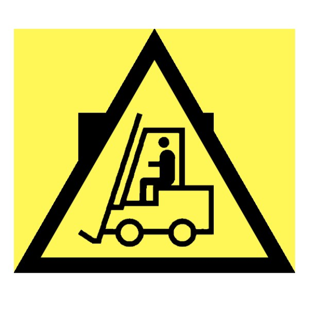 Gelb-schwarzes Warnschild mit einem Gabelstapler, das den Bereich für Gabelstapler beschränkt.