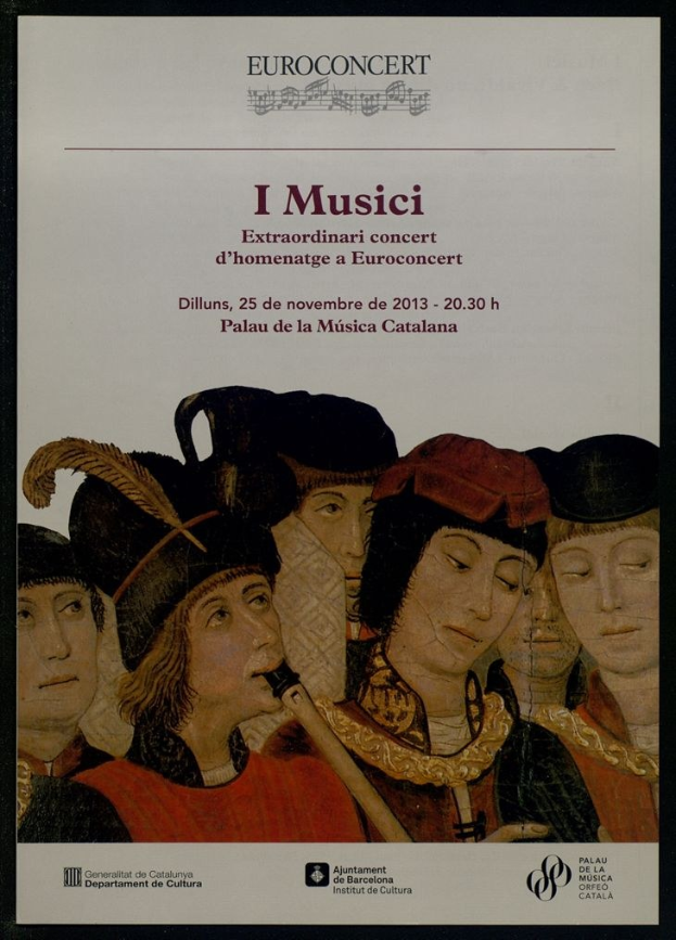 Konzertplakat mit einer Gruppe von Musikern, die Instrumente spielen, mit Text, der die Veranstaltungsdetails bereitstellt.