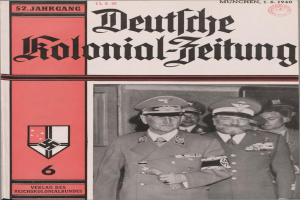 Ein Buch mit dem Titel "Deutsches Kolonial-Feitung" aus dem Jahr 11/1940, das ein Coverbild von Adolf Hitler zeigt, der von Menschen mit Mützen umgeben ist.
