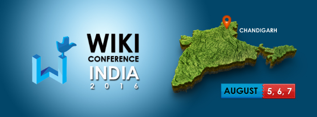 Ein detaillierter Kartenausschnitt von Indien, der den Standort Chandigarh hervorhebt, mit dem Text "Wiki Conference India 2016" in fetter Schrift.